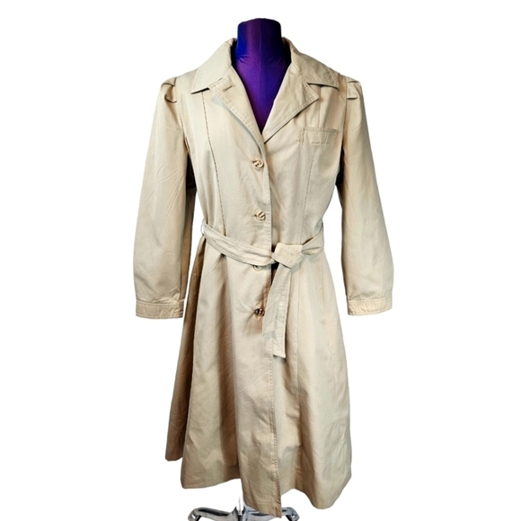 Vintage 70's Khaki Flared Trench Coat Detachable Liner Size 15 Large Women's - Picture 1 of 13